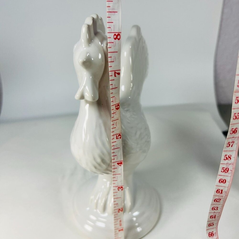 Vtg Ceramic Rooster Hen Chicken Figurine Home Decor White Glaze Ceramic 8.5" - Picture 6 of 6